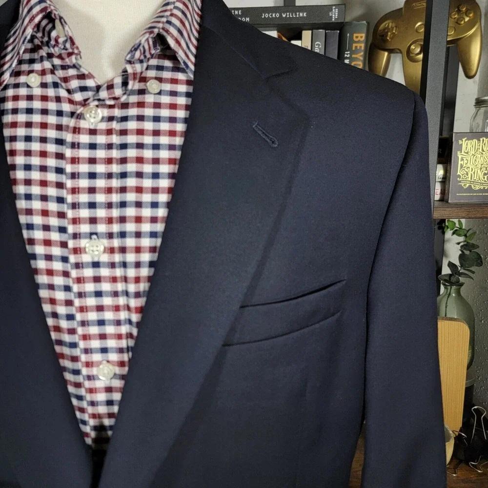 JOS A‎ BANK GORDON Men's Sport Coat Blazer Two Button Black Twill Wool Size 44L